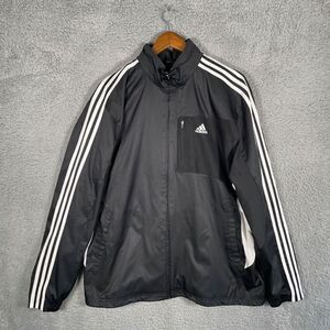 Adidas Full Zip Black/White Stripes Windbreaker Hood X29691 Size: XL